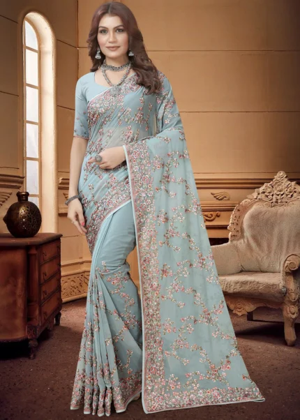 Buy Sky Blue Georgette Saree online-Karagiri – Karagiri Global