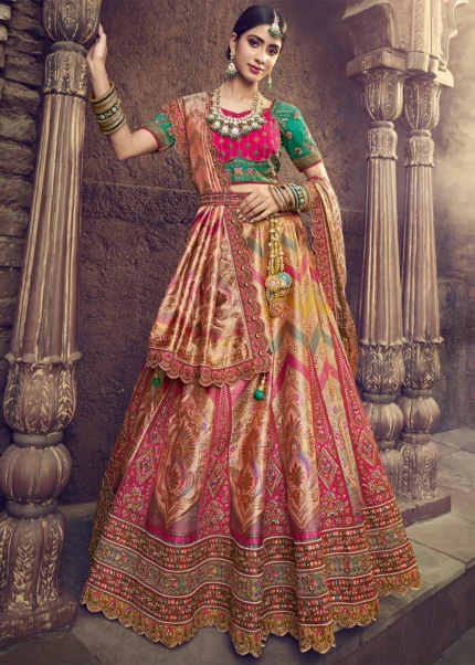 Green and Pink Banarasi Lehenga