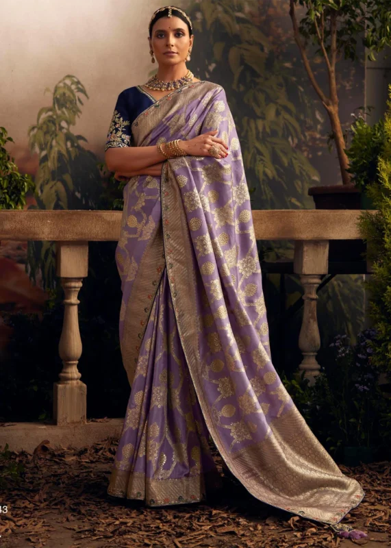 Lavender Banarasi Dola Silk Saree