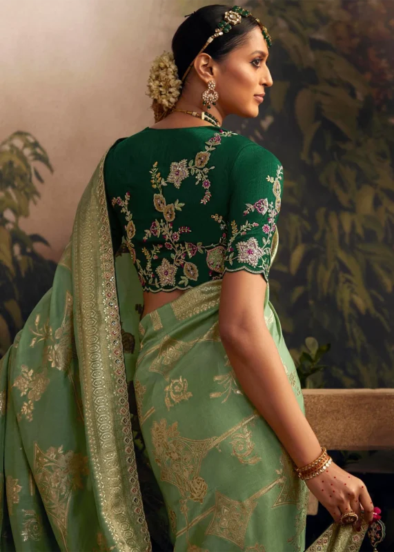 Light Green Banarasi Dola Silk Saree