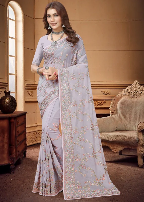 Light Purple Embroidered Saree