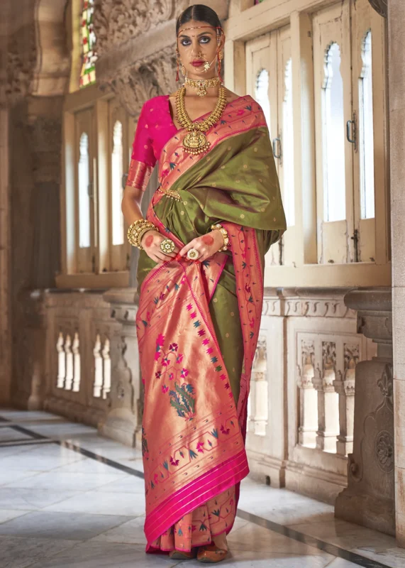 Mehndi Green Paithani Silk Saree