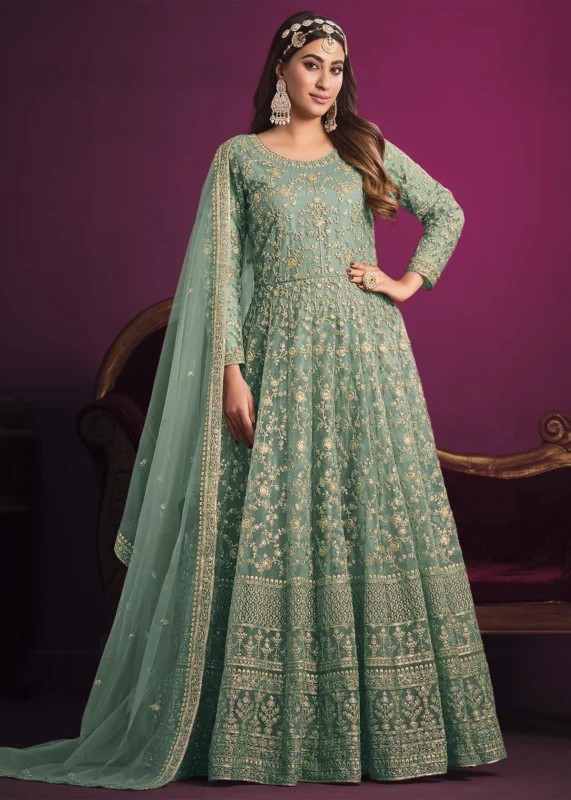 Mint Green Heavy Embroidery Anarkali