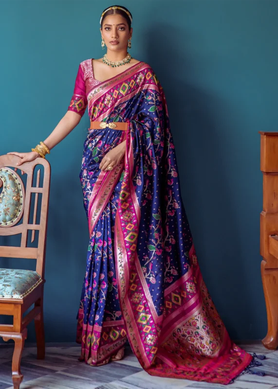 Navy Blue Paithani Silk Saree