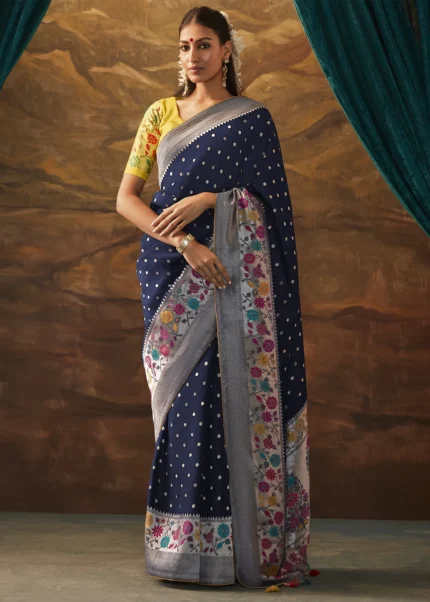 Navy Blue Paithani Silk Saree