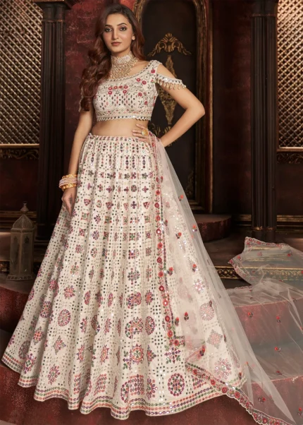 Off White Embroidered Lehenga