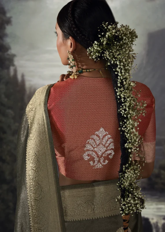 Olive Green Banarasi Saree