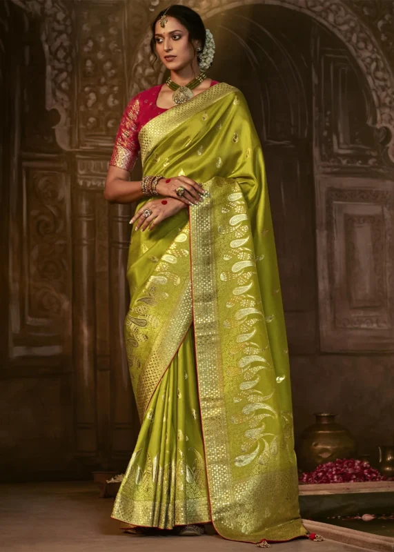 Olive Green Banarasi Silk Saree