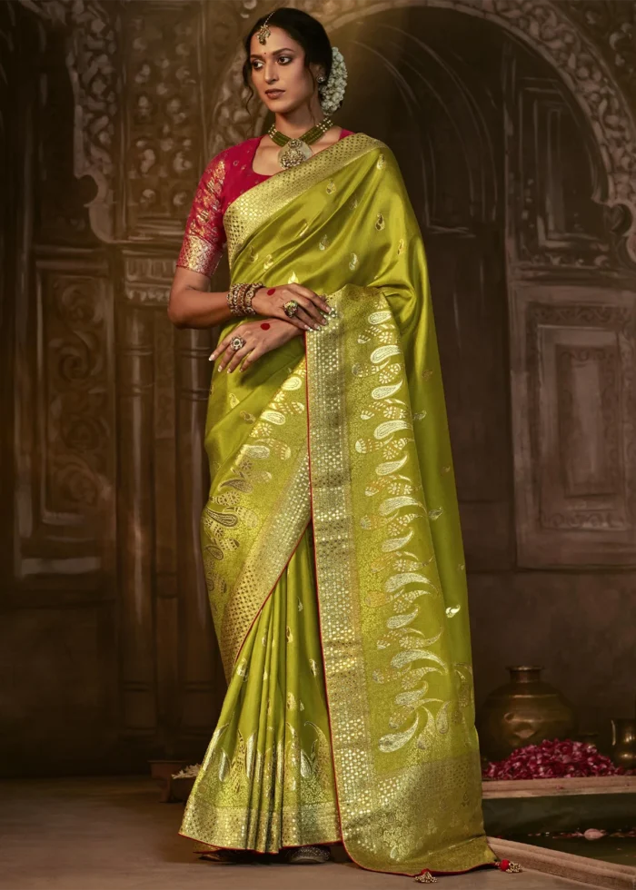 Olive Green Banarasi Silk Saree