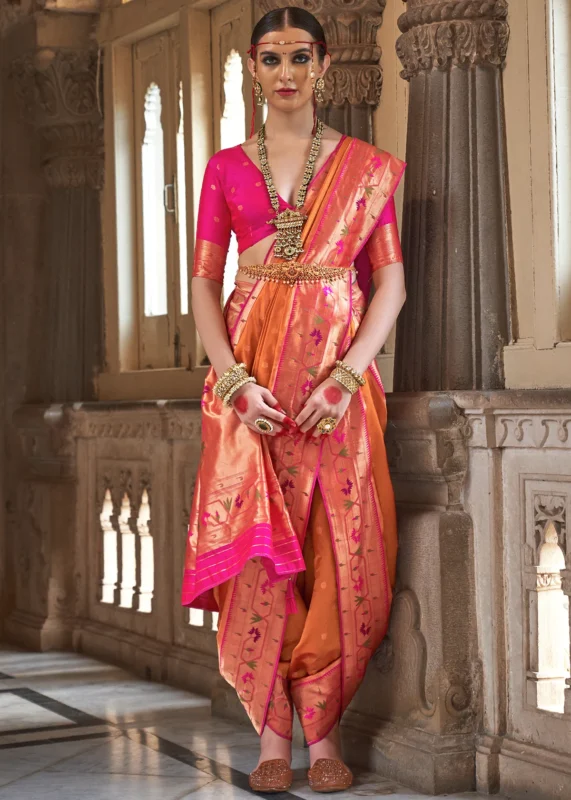 Orange Paithani Silk Saree