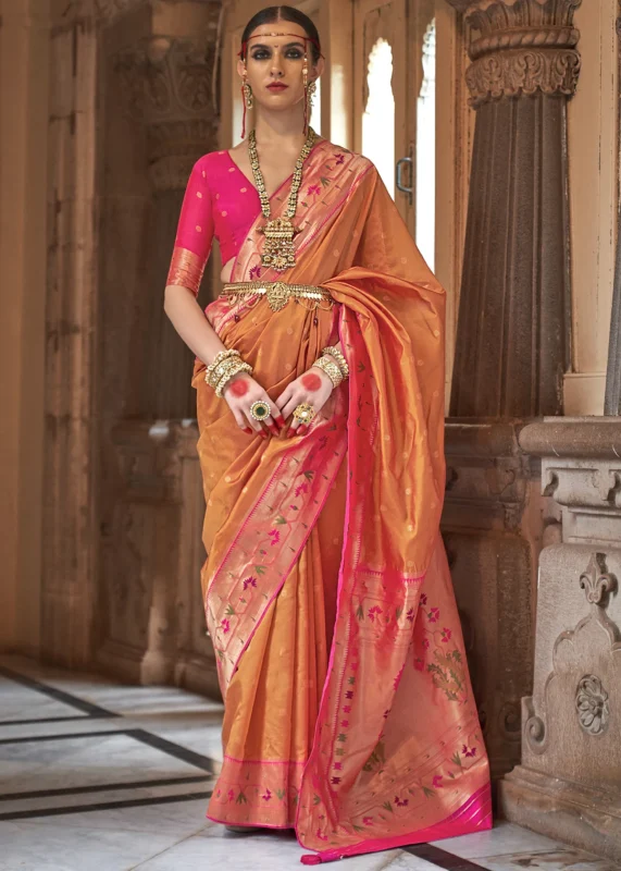 Orange Paithani Silk Saree