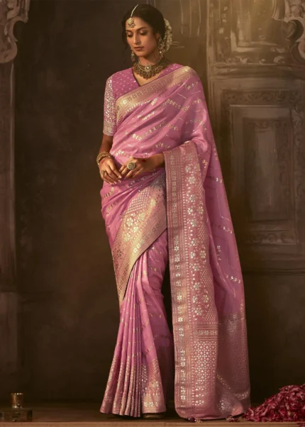 Orchid Pink Banarasi Silk Saree