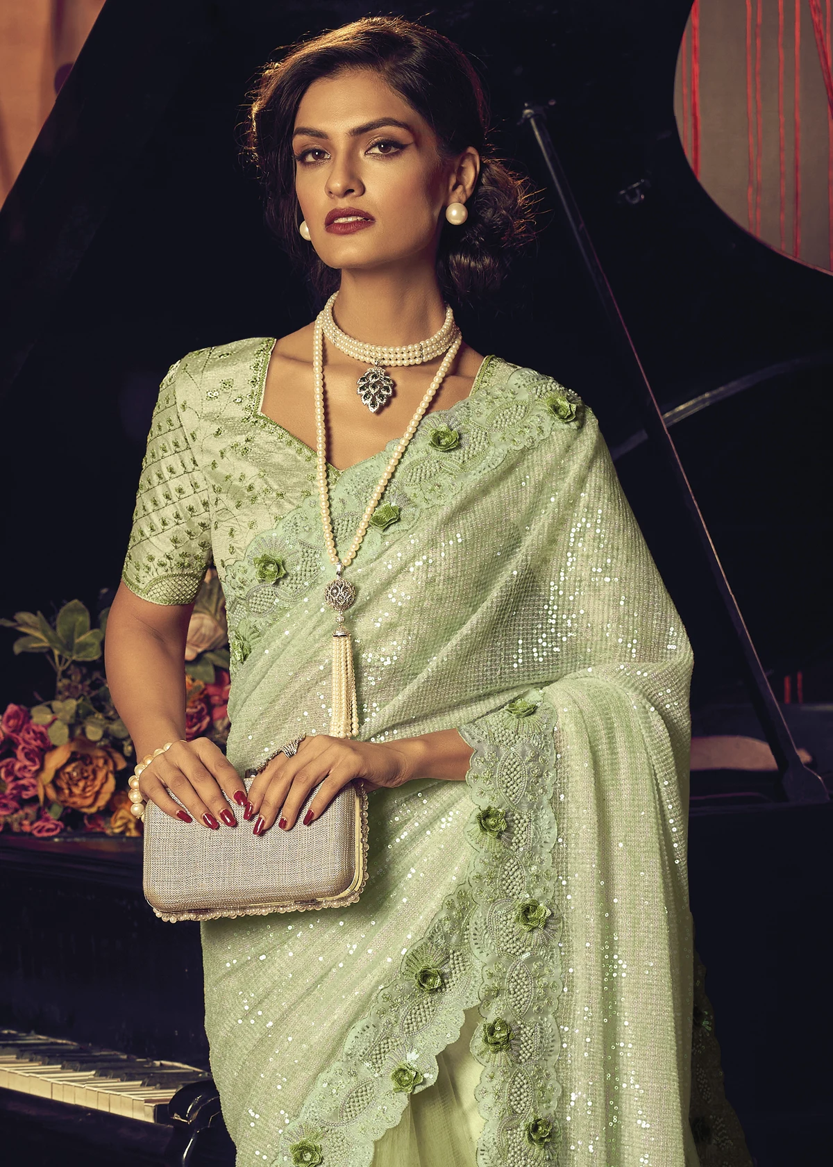 Green Mehndi Trendy Saree