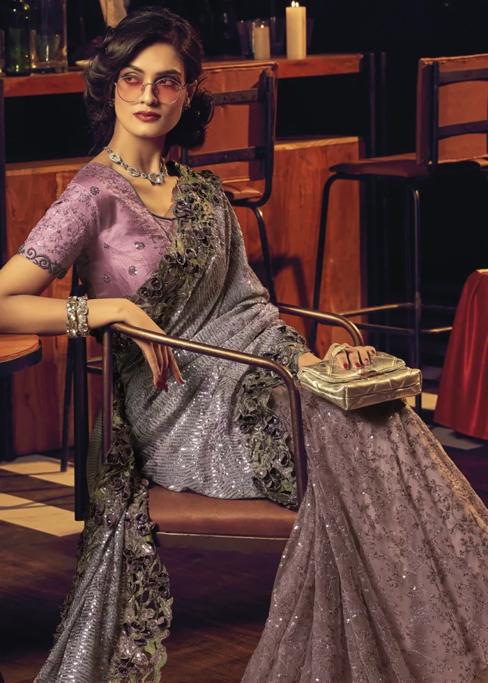 Purple Designer Saree with Heavy Work