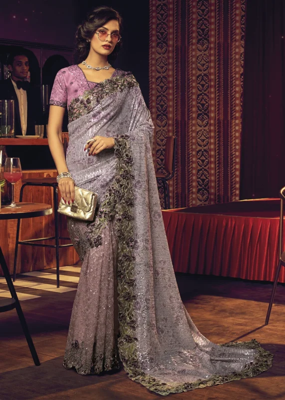 Purple Designer Saree with Heavy Work