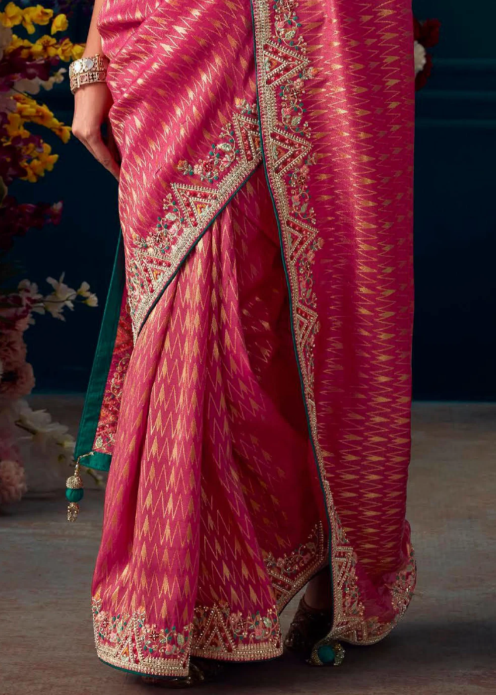 Buy Rani Pink Designer Pure Dola Viscos Wedding Saree | Wedding Sarees