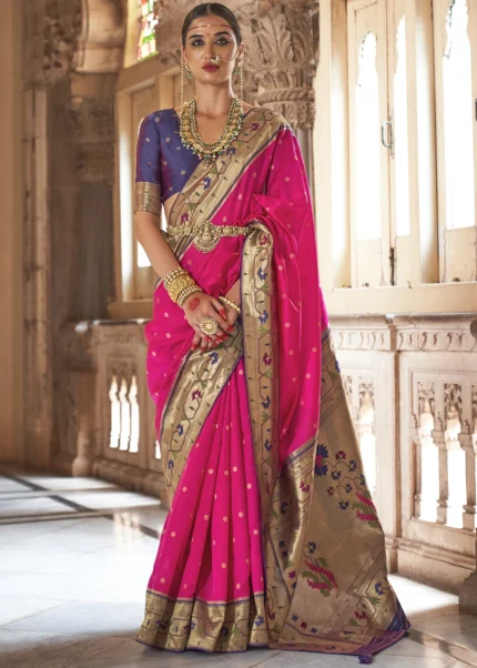 Rani Pink Paithani Silk Saree