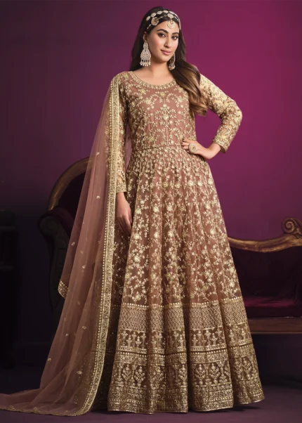 Rose Peach Heavy Embroidery Anarkali