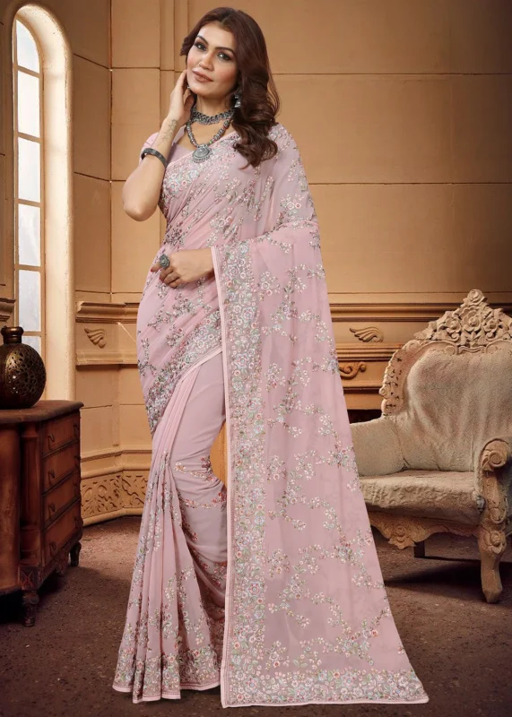 Rose Pink Embroidered Saree