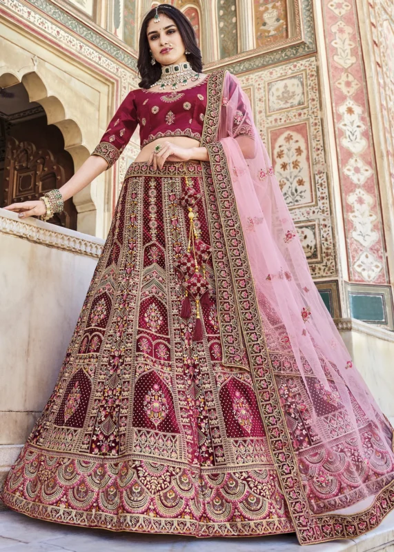 Ruby Pink Velvet Lehenga