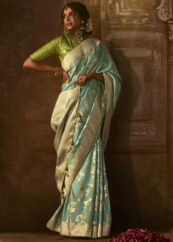 Sky Blue Banarasi Silk Saree