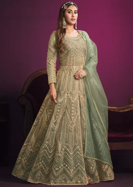 Sea Green Heavy Embroidery Anarkali