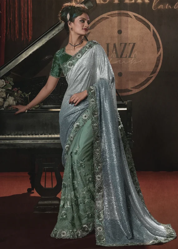 Green Embroidered Saree