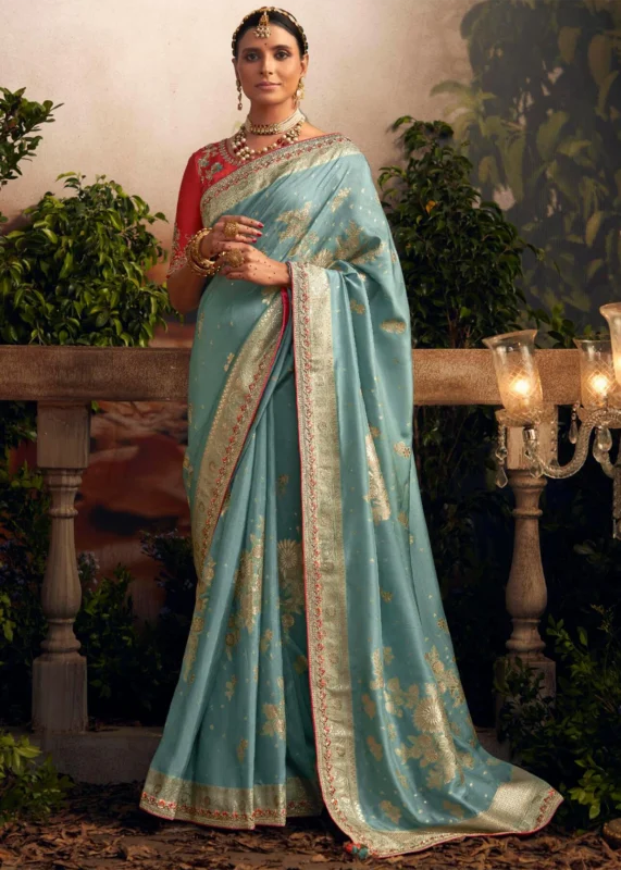 Sky Blue Banarasi Dola Silk Saree