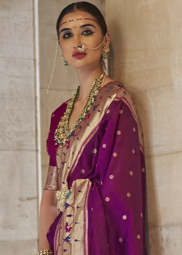 Sparkling Purple Paithani Silk Saree