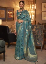 Teal Blue Banarasi Saree