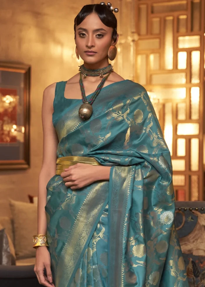 Teal Blue Banarasi Saree