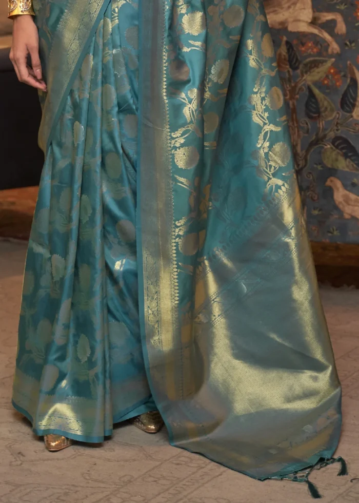 Teal Blue Banarasi Saree