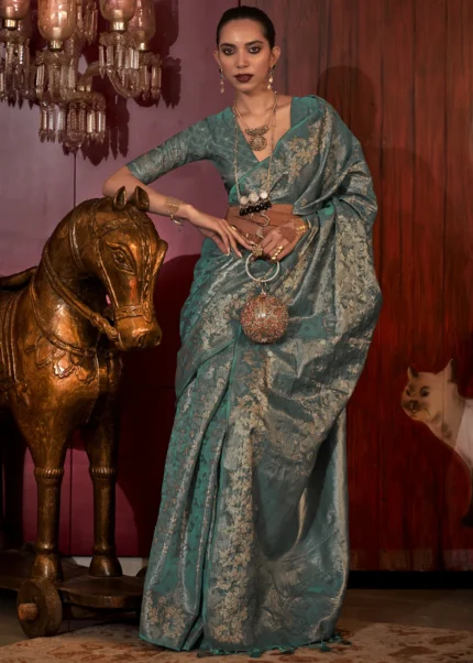 Teal Green Banarasi Saree