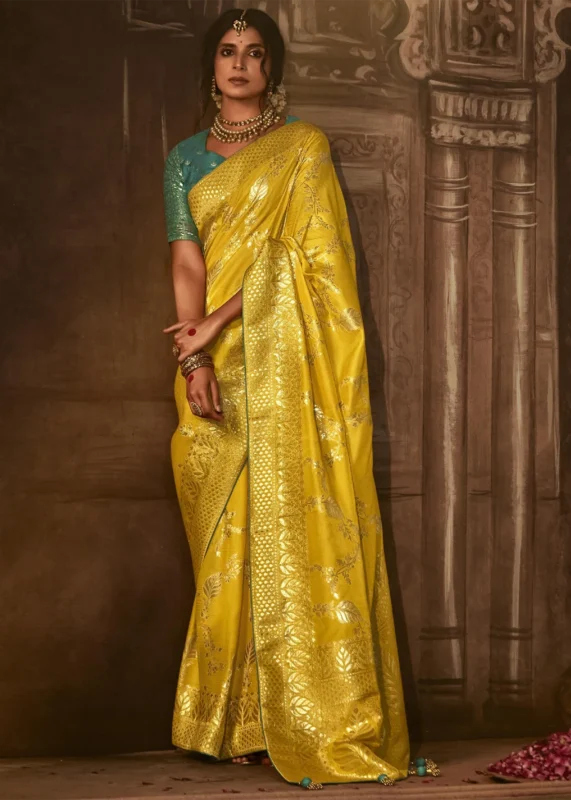 Yellow Banarasi Silk Saree