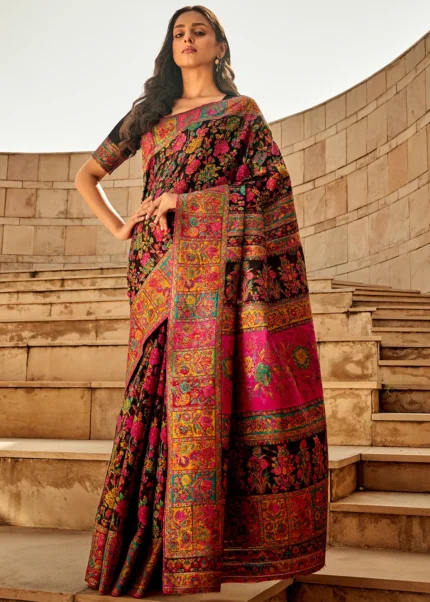 Black Kashmiri Jamawar Saree