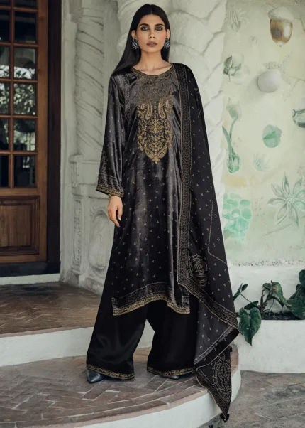 Black Velvet Suit with Embroidery Work