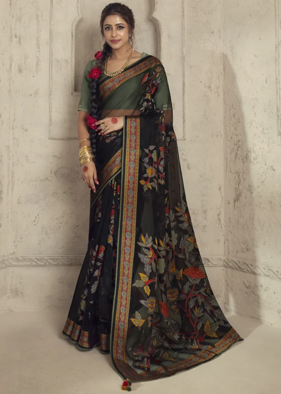 Black Woven Organza Brasso Saree