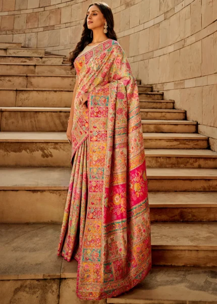 Cream Kashmiri Jamawar Saree