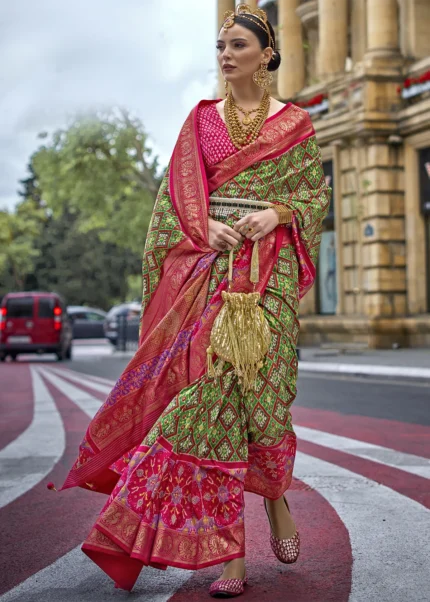 Grass Green Patola Silk Saree