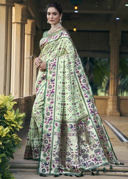 Light Green Patola Silk Saree