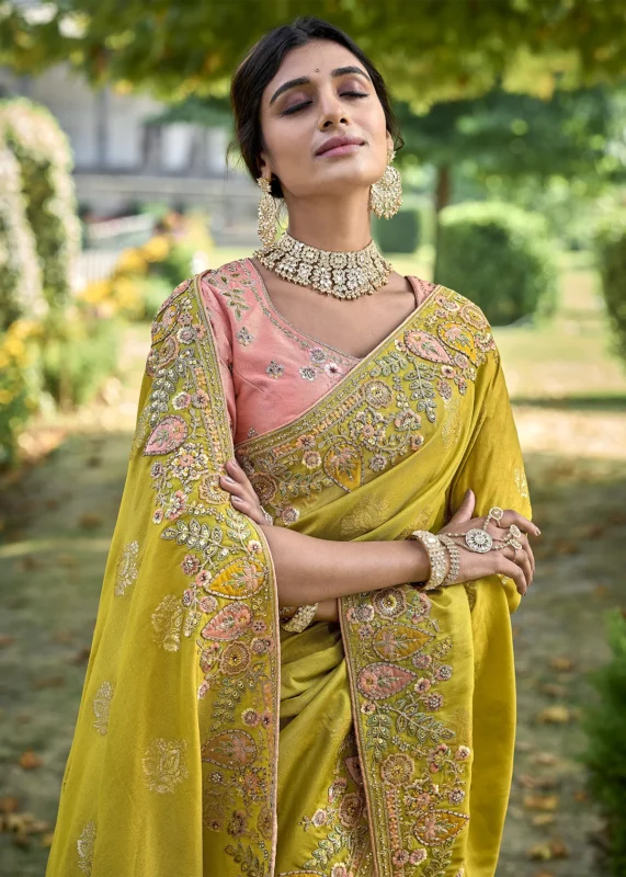 Lime Yellow Banarasi Saree