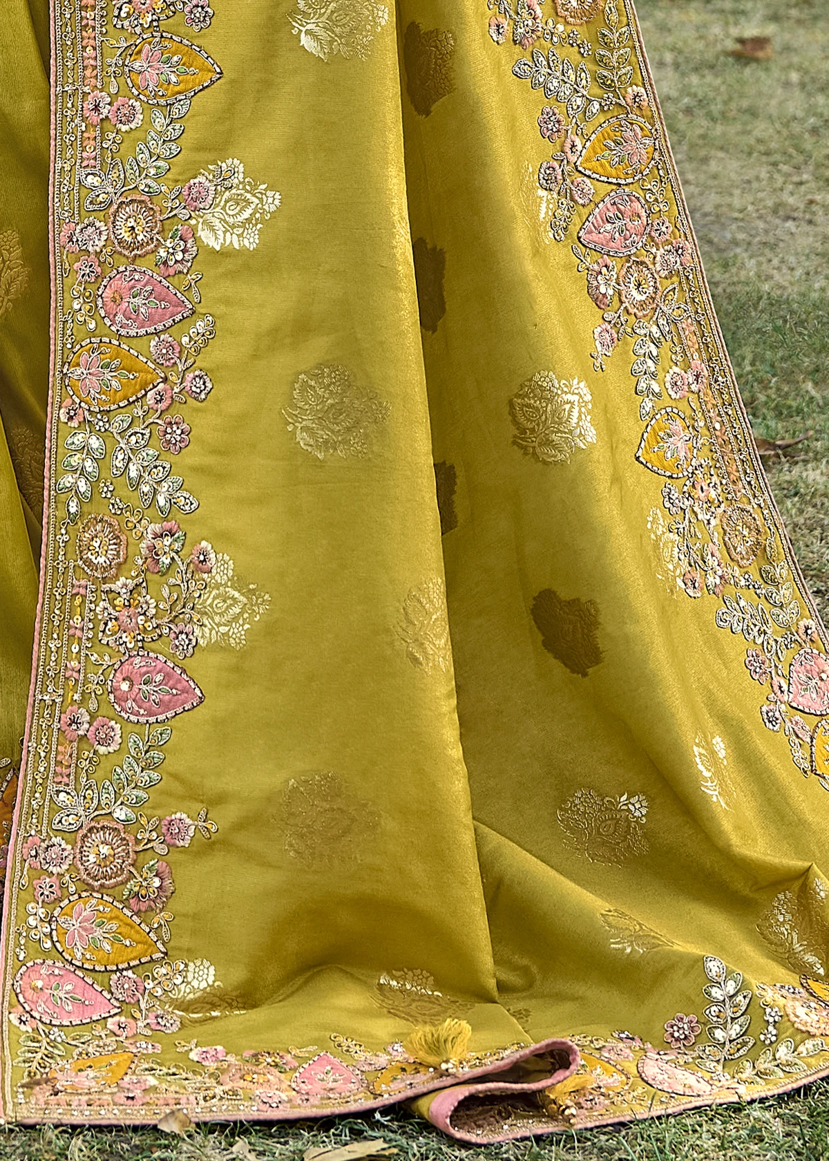 Lime Yellow Banarasi Saree 6