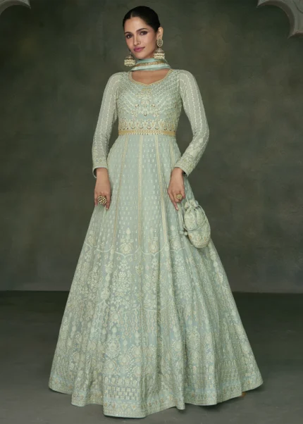 Mint Green Georgette Anarkali Gown