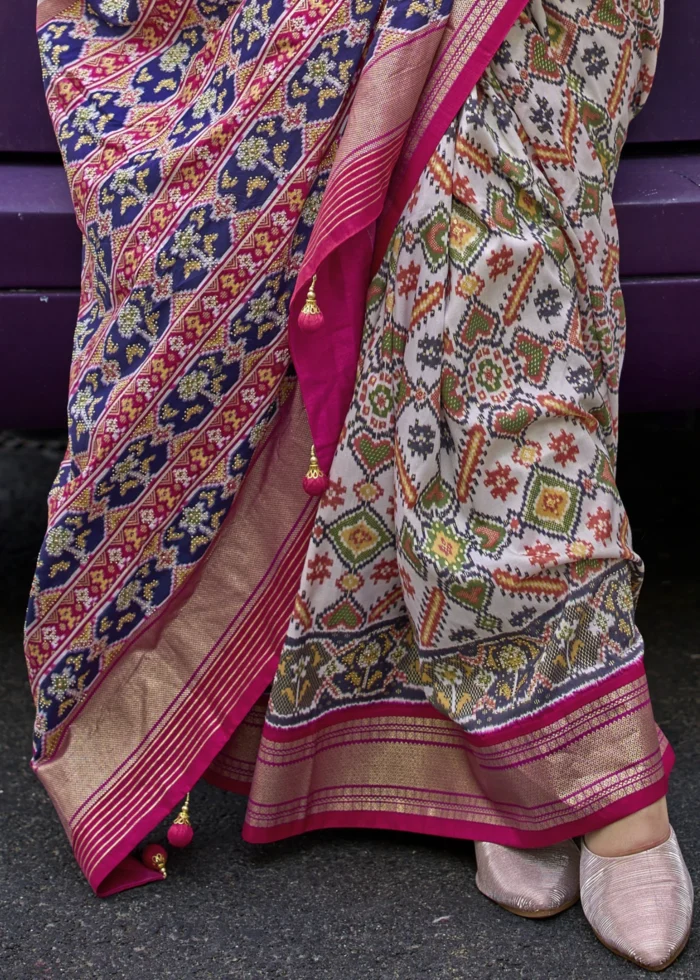 Multicolor White Patola Silk Saree