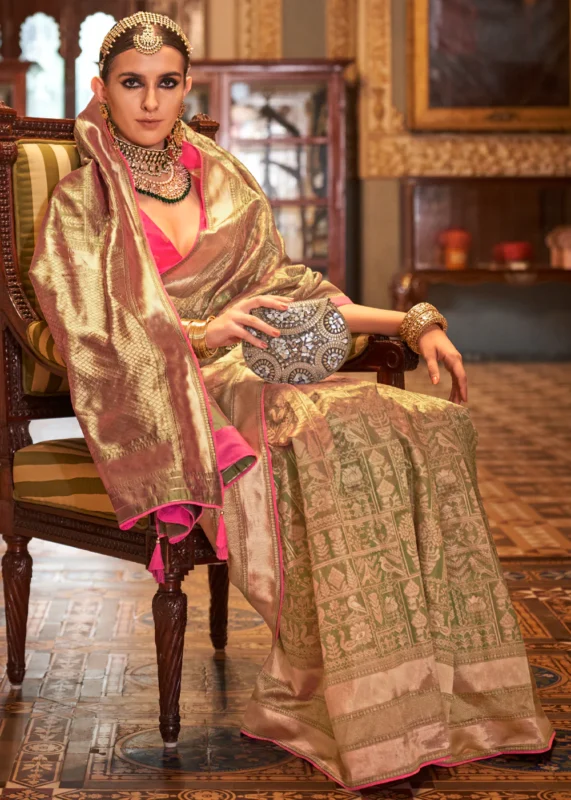 Olive Green Banarasi Saree