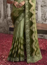 Silk Green Saree in Embroidered,lace - SR23275