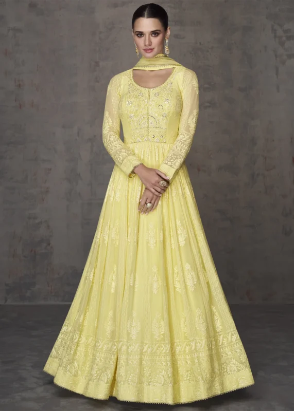 Pastel Yellow Georgette Anarkali Gown