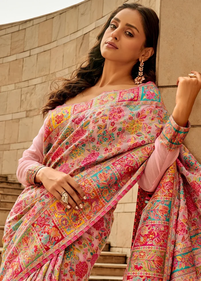 Pink Kashmiri Jamawar Saree