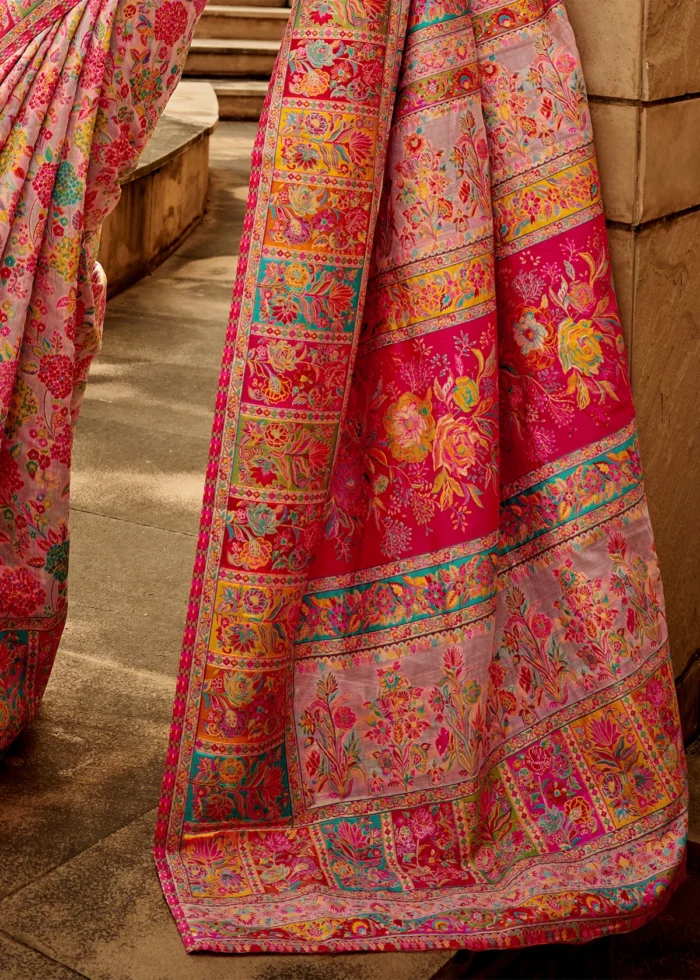 Pink Kashmiri Jamawar Saree