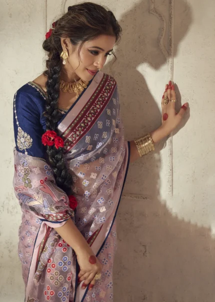 Pink Organza Brasso Saree